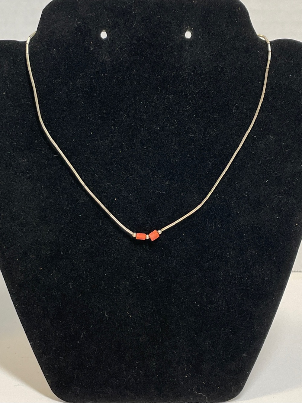 Vintage Southwest Liquid Sterling Silver Coral Bead Choker Necklace 14”, 3g